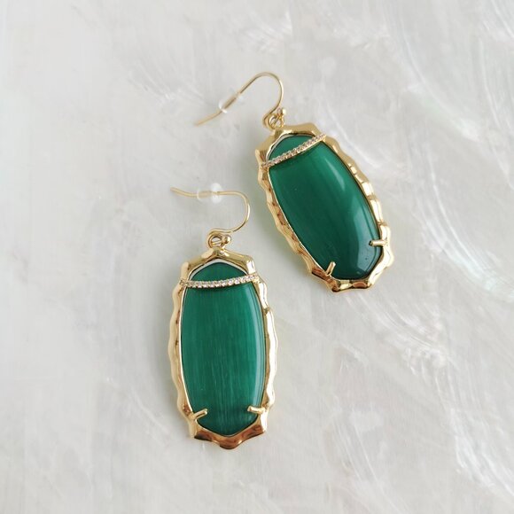 Alicia Bonnie • Charlotte Gold Green Cat's Eye Drop Earrings - Picture 3 of 3